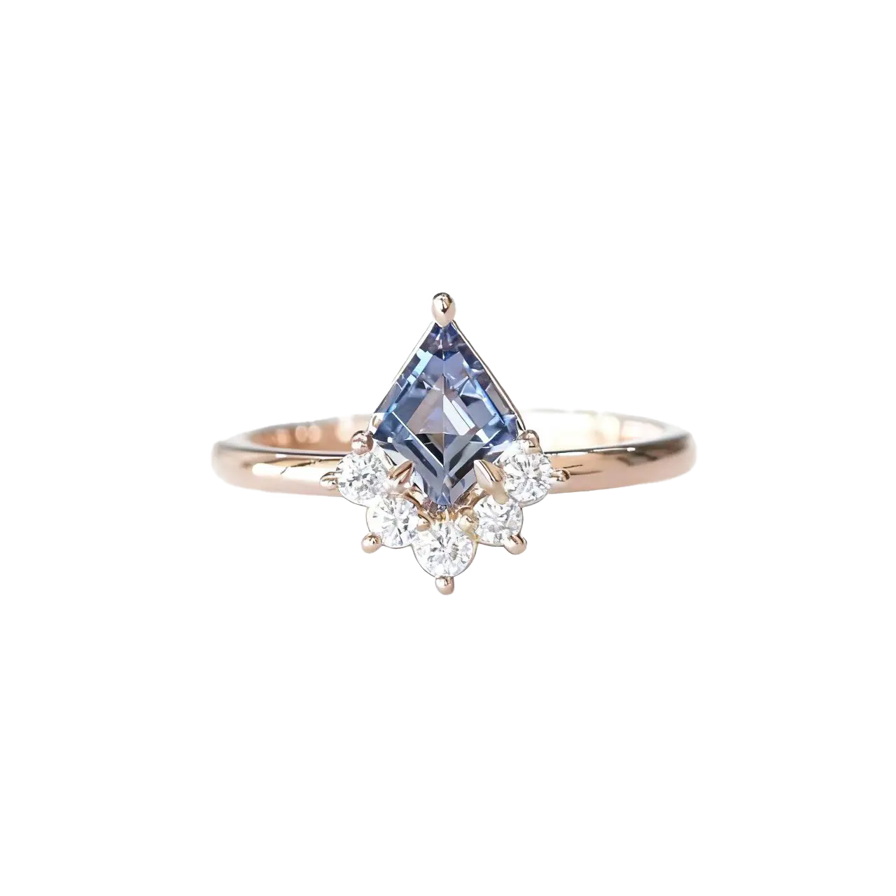 Kite Cut Lab-Grown Blue Sapphire Ring | 18K Rose Gold Plated Artistic Statement Ring
