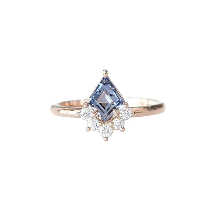 Kite Cut Lab-Grown Blue Sapphire Ring | 18K Rose Gold Plated Artistic Statement Ring