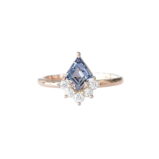 Kite Cut Lab-Grown Blue Sapphire Ring | 18K Rose Gold Plated Artistic Statement Ring