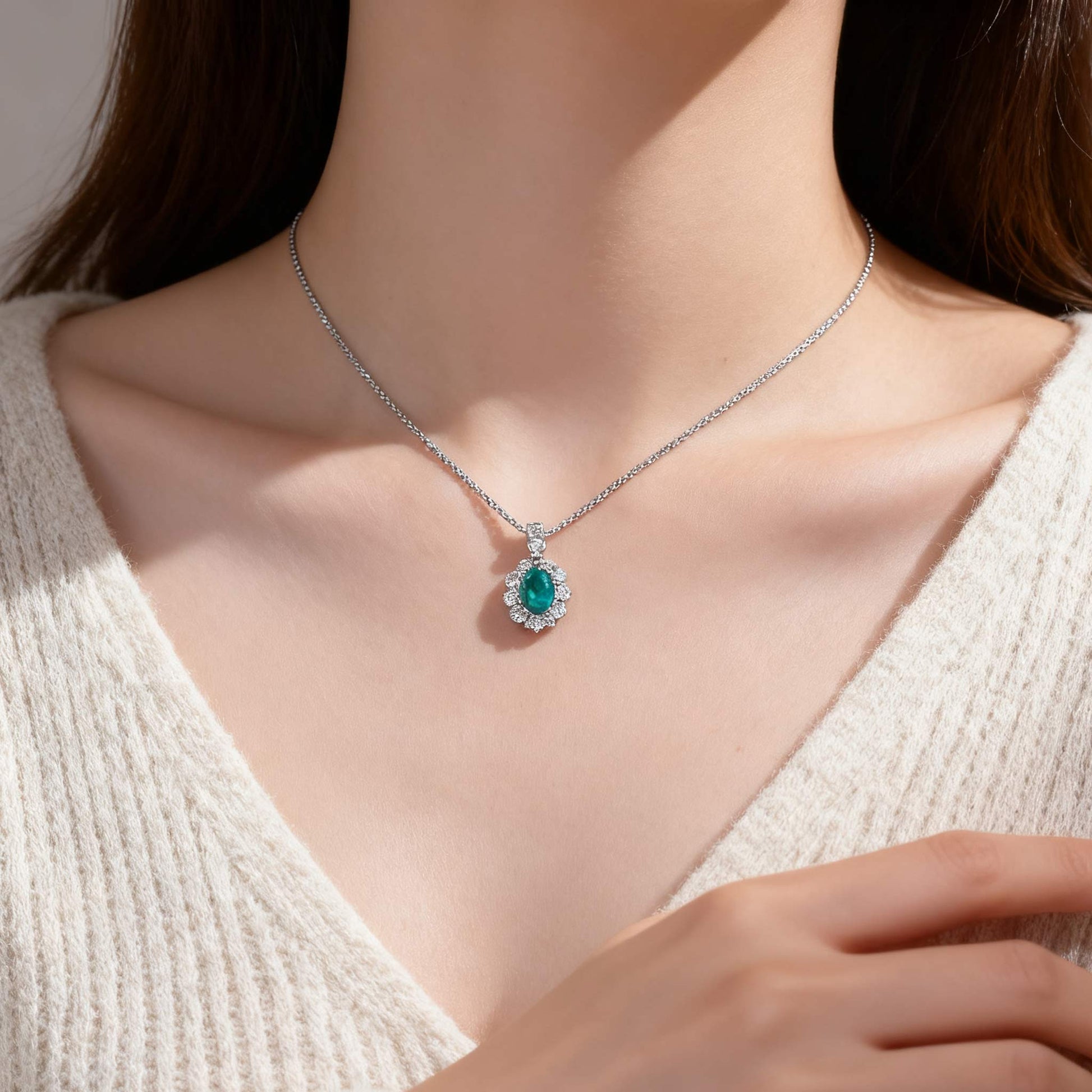 2.2ct Oval Cut Paraiba Tourmaline Pendant - 18K Gold Plated 925 Silver - BOCOS JEWELRY