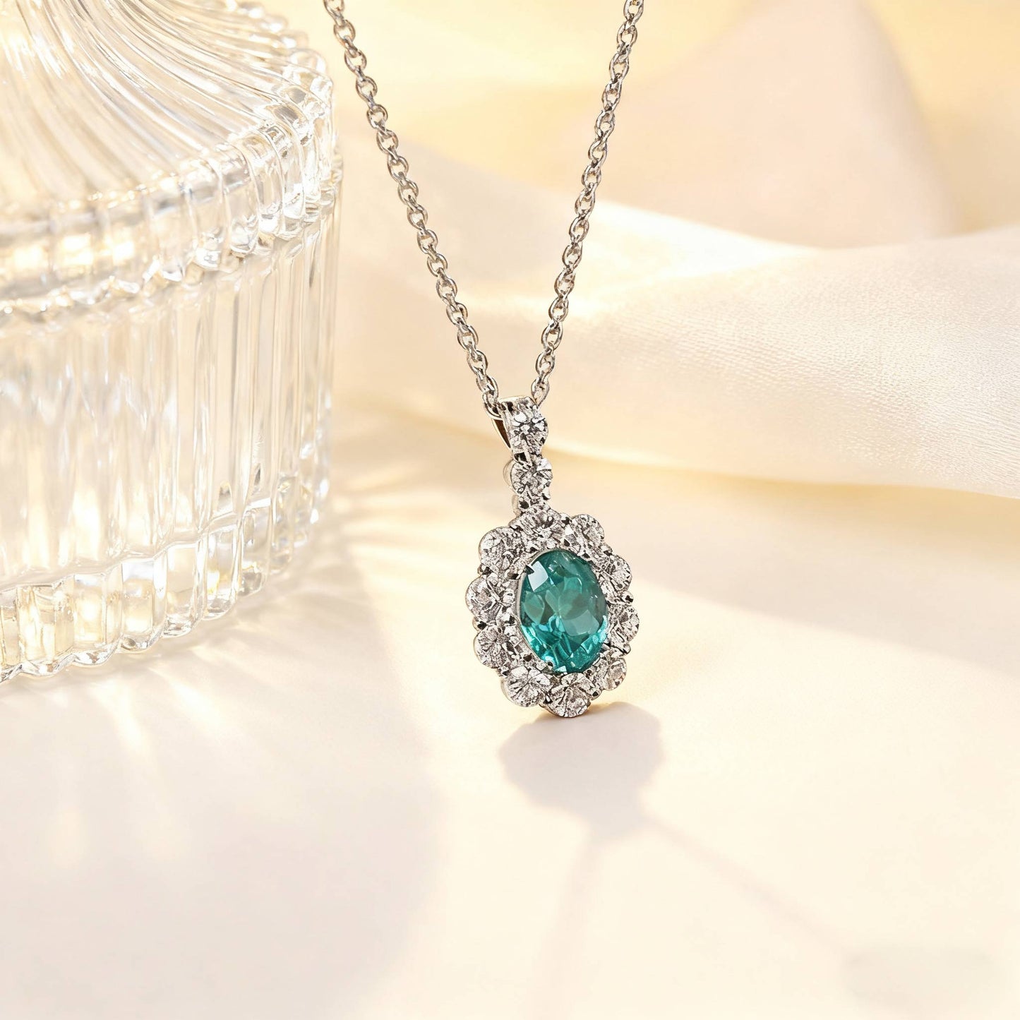 2.2ct Oval Cut Paraiba Tourmaline Pendant - 18K Gold Plated 925 Silver - BOCOS JEWELRY