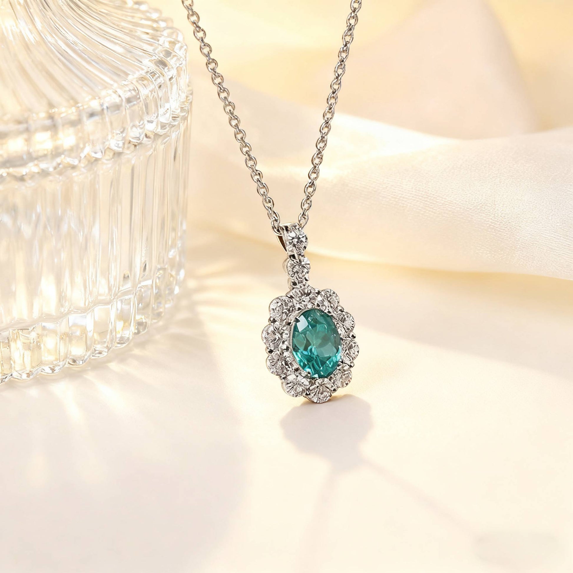 2.2ct Oval Cut Paraiba Tourmaline Pendant - 18K Gold Plated 925 Silver - BOCOS JEWELRY