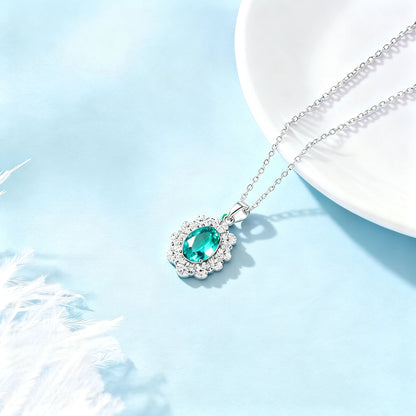 2.2ct Oval Cut Paraiba Tourmaline Pendant - 18K Gold Plated 925 Silver - BOCOS JEWELRY