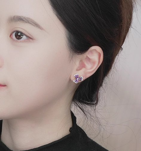 Heart-Cut Lab-Grown Amethyst Clover Earrings | 925 Sterling Silver Gold Plated with Moissanite Accents