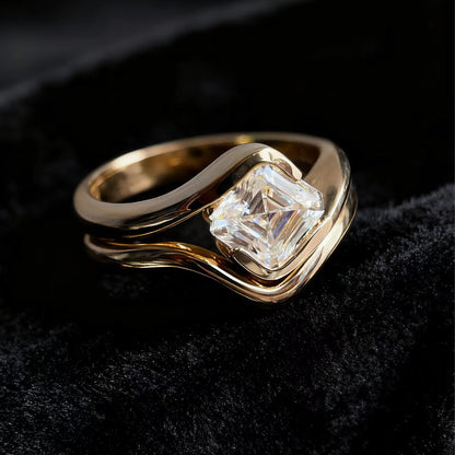 1.0ct Asscher Cut Moissanite Ring | 925 Sterling Silver Gold Plated | BOCOS JEWELRY