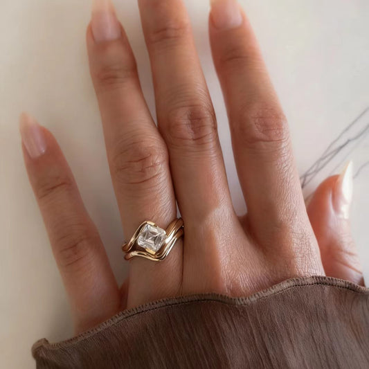 1.0ct Asscher Cut Moissanite Ring | 925 Sterling Silver Gold Plated | BOCOS JEWELRY