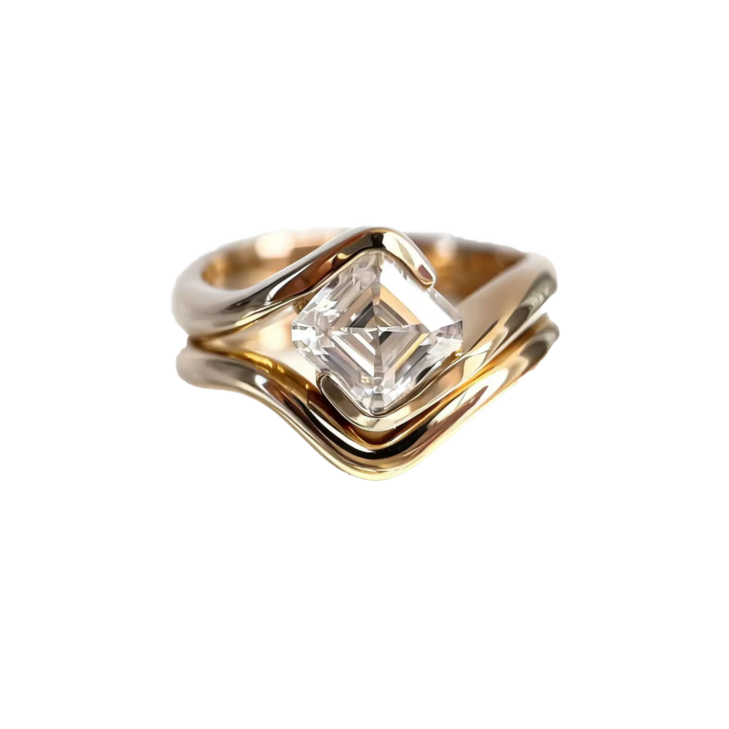 1.0ct Asscher Cut Moissanite Ring | 925 Sterling Silver Gold Plated | BOCOS JEWELRY