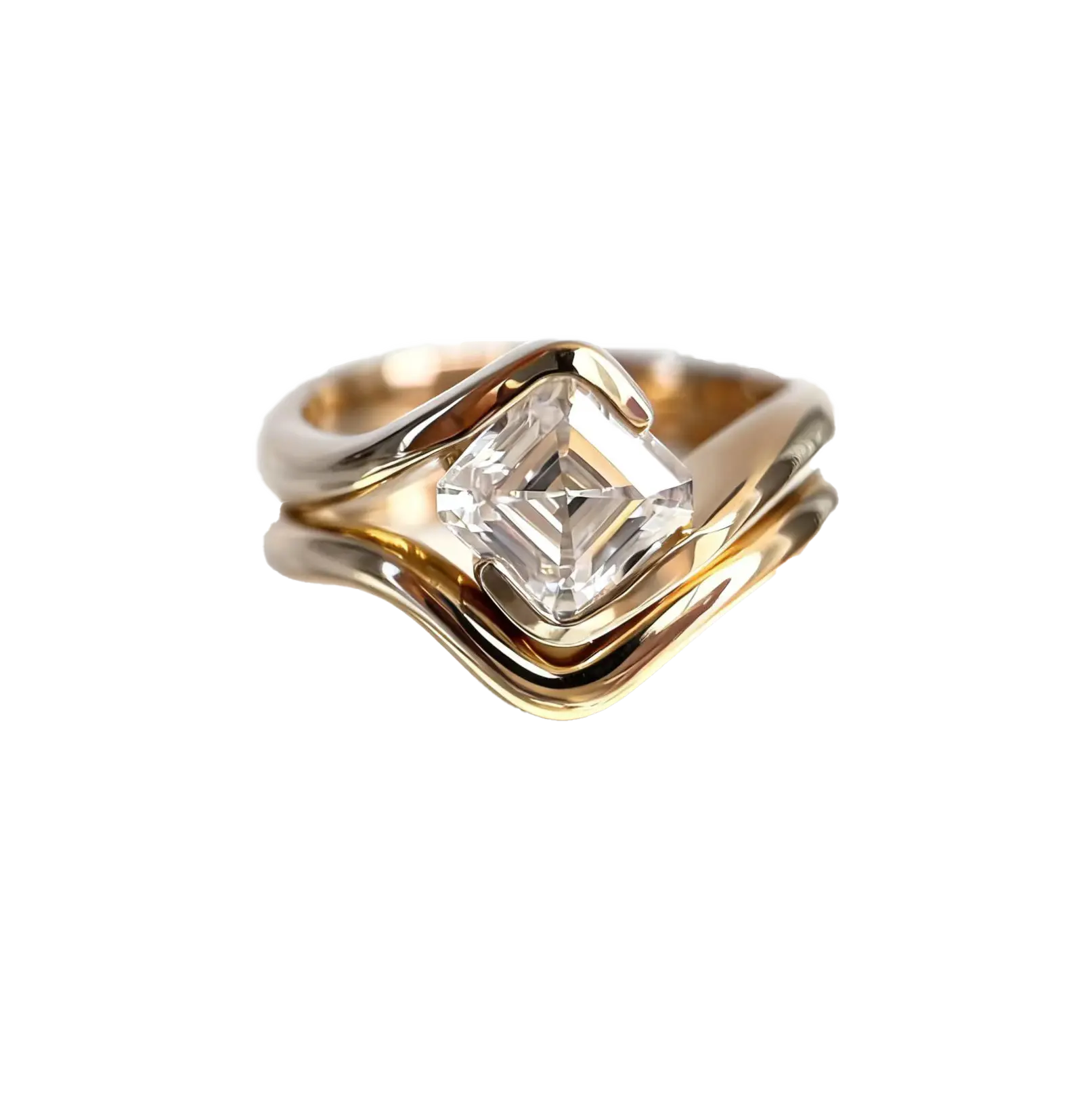 1.0ct Asscher Cut Moissanite Ring | 925 Sterling Silver Gold Plated | BOCOS JEWELRY