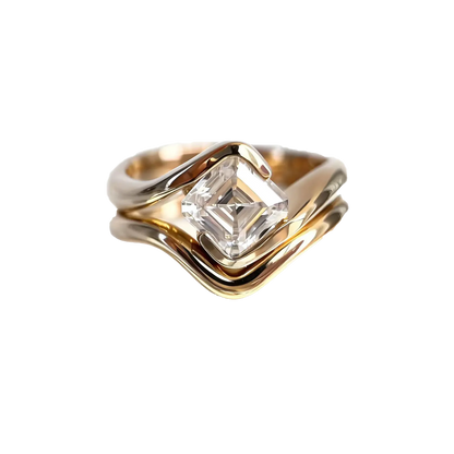 1.0ct Asscher Cut Moissanite Ring | 925 Sterling Silver Gold Plated | BOCOS JEWELRY