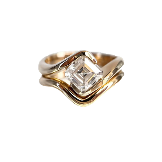 1.0ct Asscher Cut Moissanite Ring | 925 Sterling Silver Gold Plated | BOCOS JEWELRY