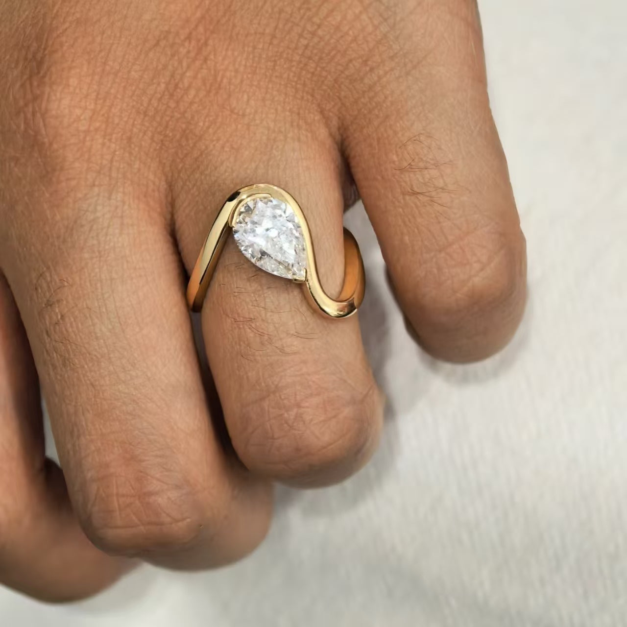 1.0ct Pear-Cut Moissanite Ring | 925 Sterling Silver Gold Plated | BOCOS JEWELRY