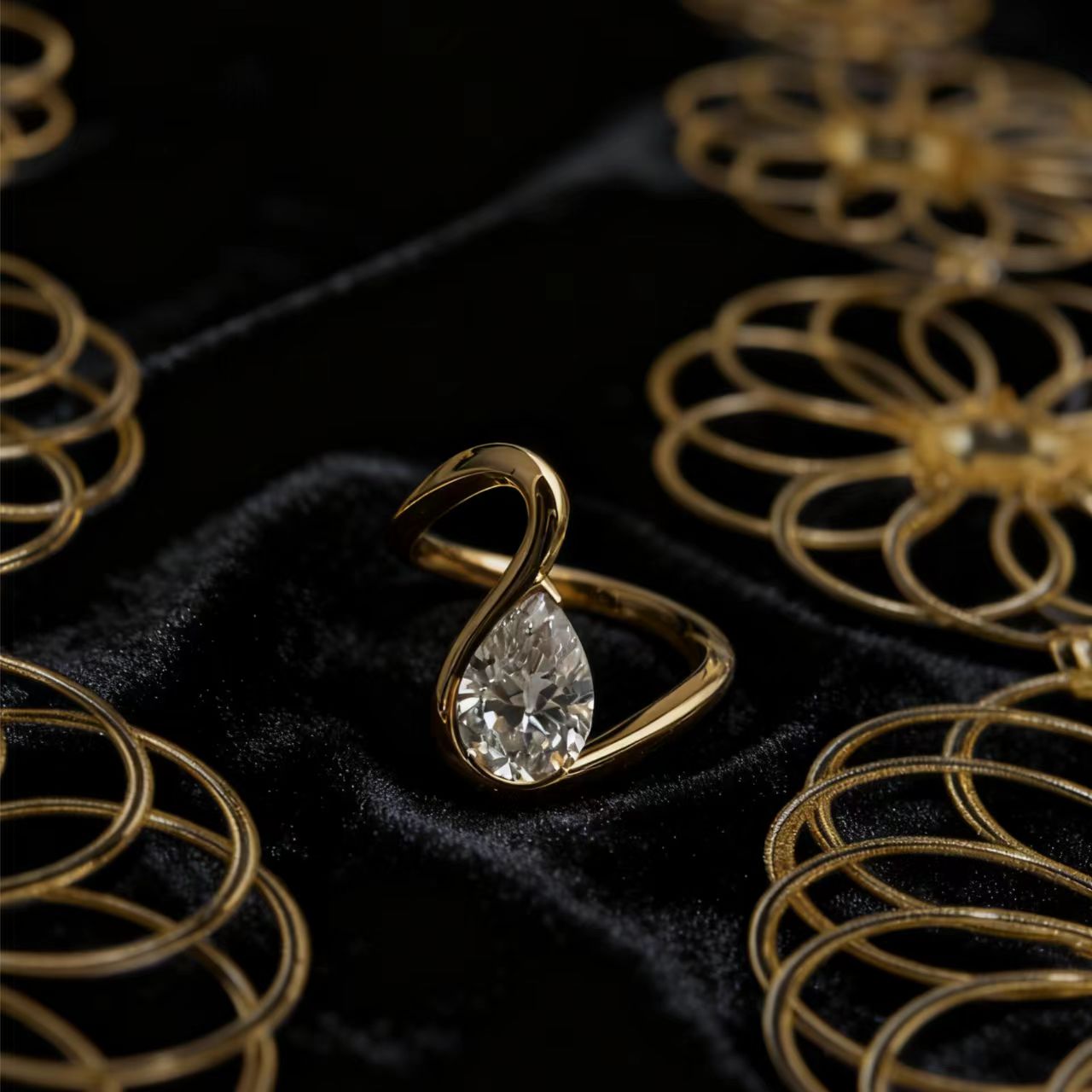 1.0ct Pear-Cut Moissanite Ring | 925 Sterling Silver Gold Plated | BOCOS JEWELRY