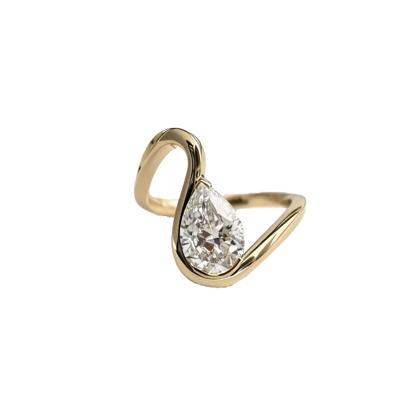 1.0ct Pear-Cut Moissanite Ring | 925 Sterling Silver Gold Plated | BOCOS JEWELRY