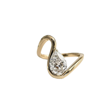 1.0ct Pear-Cut Moissanite Ring | 925 Sterling Silver Gold Plated | BOCOS JEWELRY