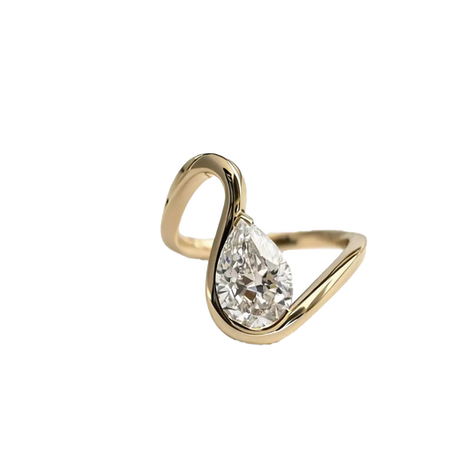 1.0ct Pear-Cut Moissanite Ring | 925 Sterling Silver Gold Plated | BOCOS JEWELRY