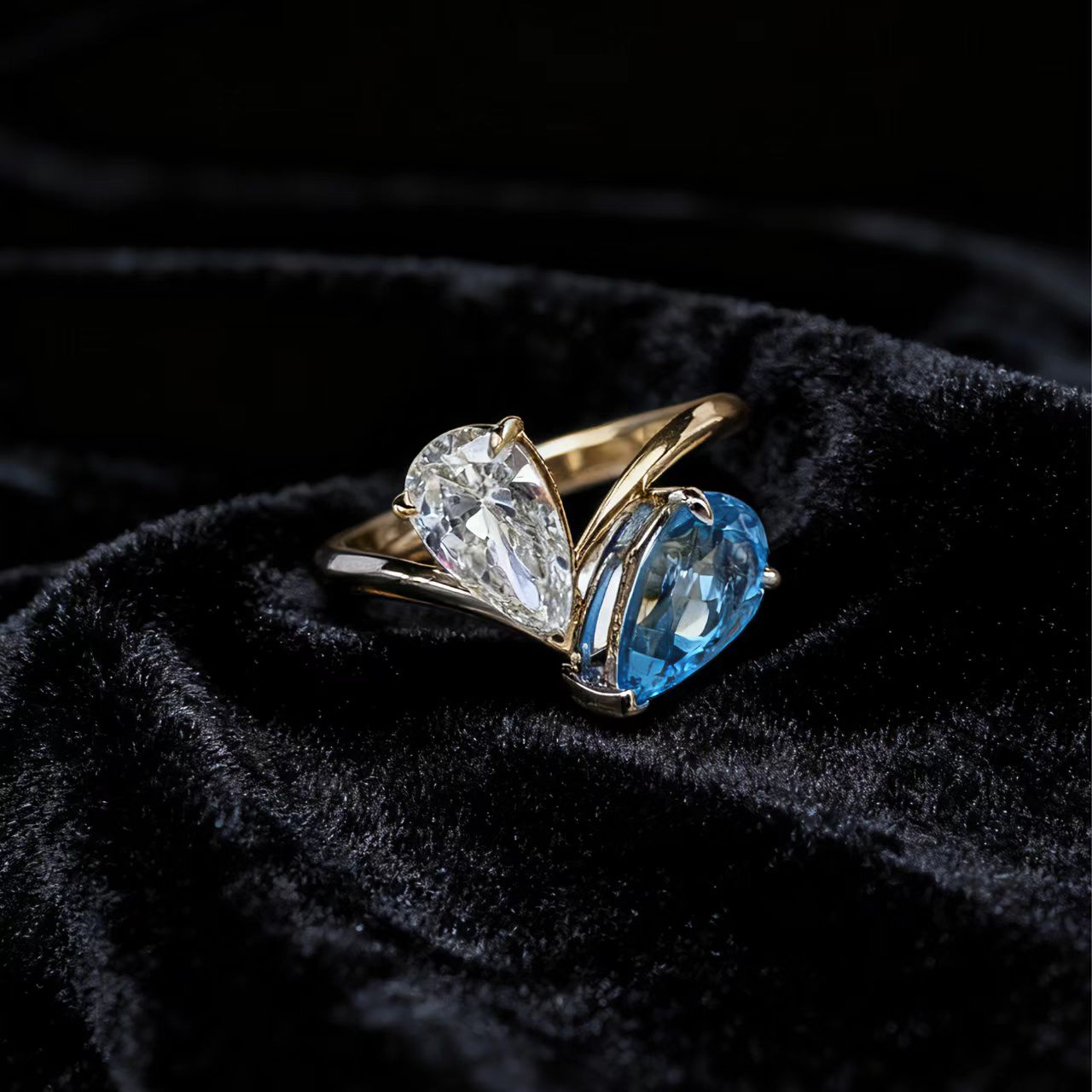 Pear-Cut Moissanite & Lab-Grown Spinel Stackable Ring Set | 925 Sterling Silver Gold Plated | BOCOS JEWELRY