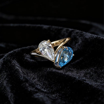 Pear-Cut Moissanite & Lab-Grown Spinel Stackable Ring Set | 925 Sterling Silver Gold Plated | BOCOS JEWELRY