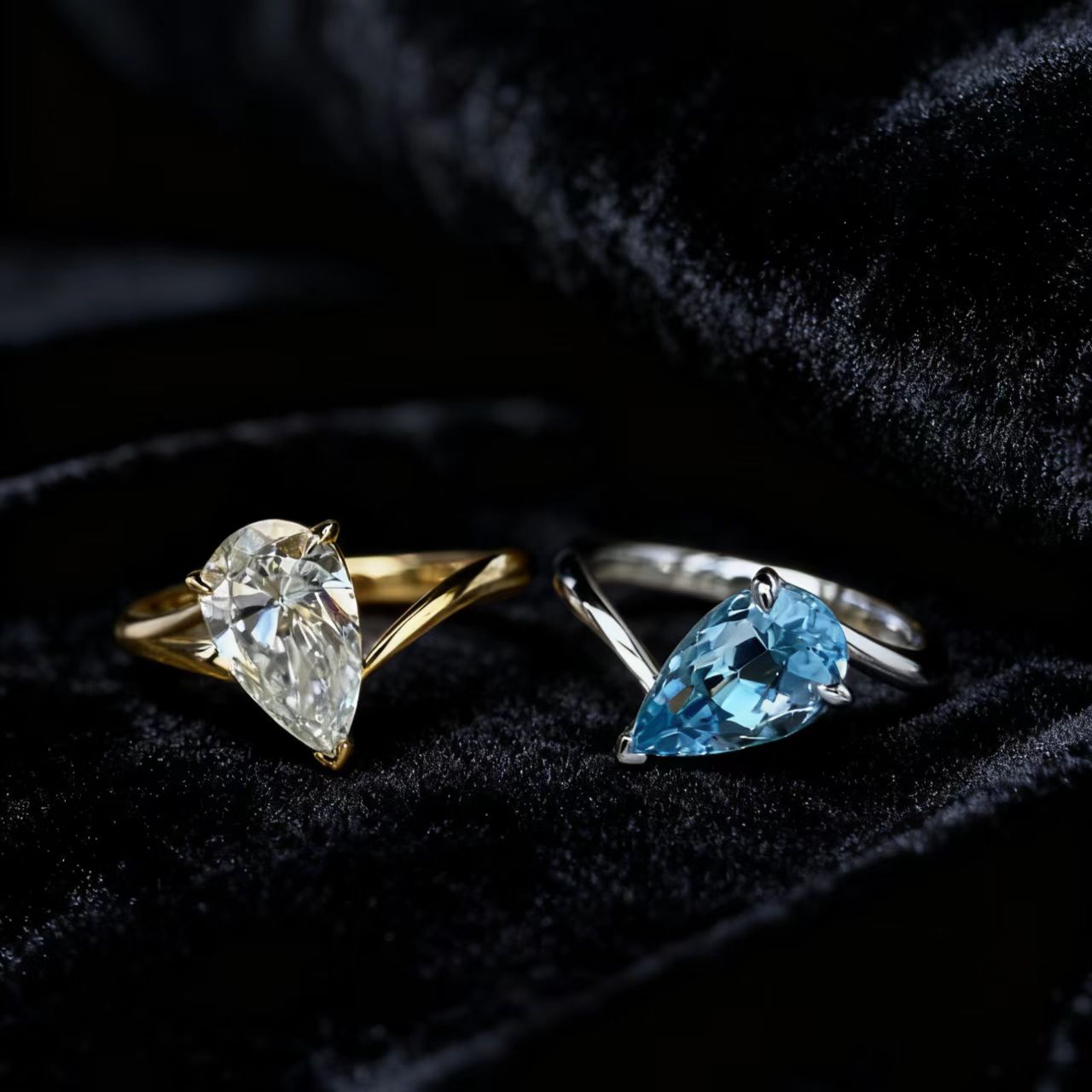 Pear-Cut Moissanite & Lab-Grown Spinel Stackable Ring Set | 925 Sterling Silver Gold Plated | BOCOS JEWELRY