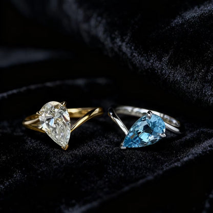 Pear-Cut Moissanite & Lab-Grown Spinel Stackable Ring Set | 925 Sterling Silver Gold Plated | BOCOS JEWELRY