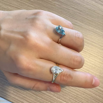 Pear-Cut Moissanite & Lab-Grown Spinel Stackable Ring Set | 925 Sterling Silver Gold Plated | BOCOS JEWELRY