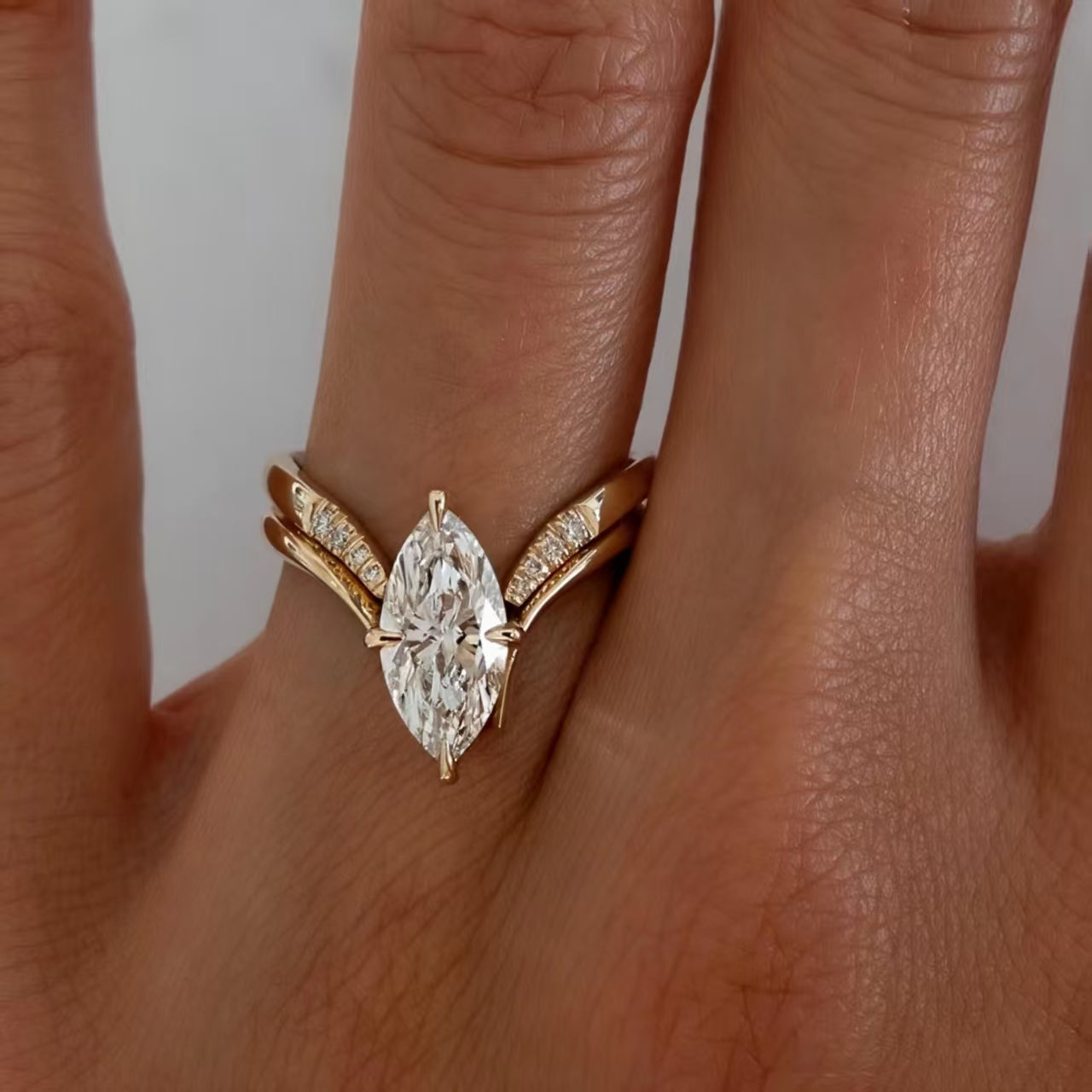 1.5ct Marquise Cut Moissanite Ring Set | 925 Sterling Silver Gold Plated | BOCOS JEWELRY