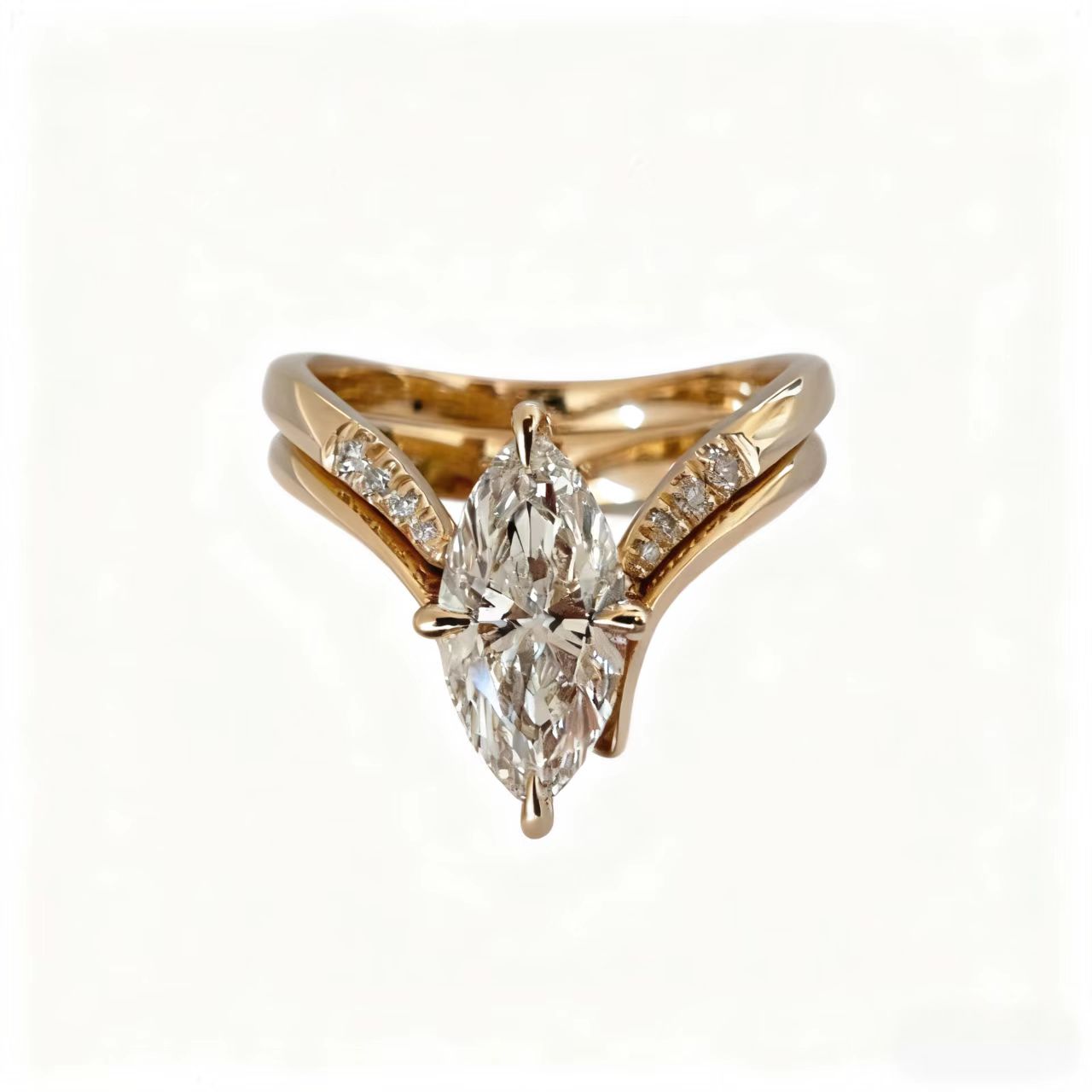 1.5ct Marquise Cut Moissanite Ring Set | 925 Sterling Silver Gold Plated | BOCOS JEWELRY