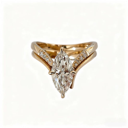 1.5ct Marquise Cut Moissanite Ring Set | 925 Sterling Silver Gold Plated | BOCOS JEWELRY