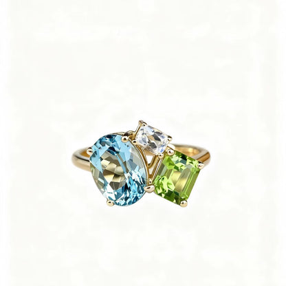 Multi-Gemstone Statement Ring | Lab-Grown Spinel, Peridot, Moissanite | 925 Sterling Silver Gold Plated | BOCOS JEWELRY