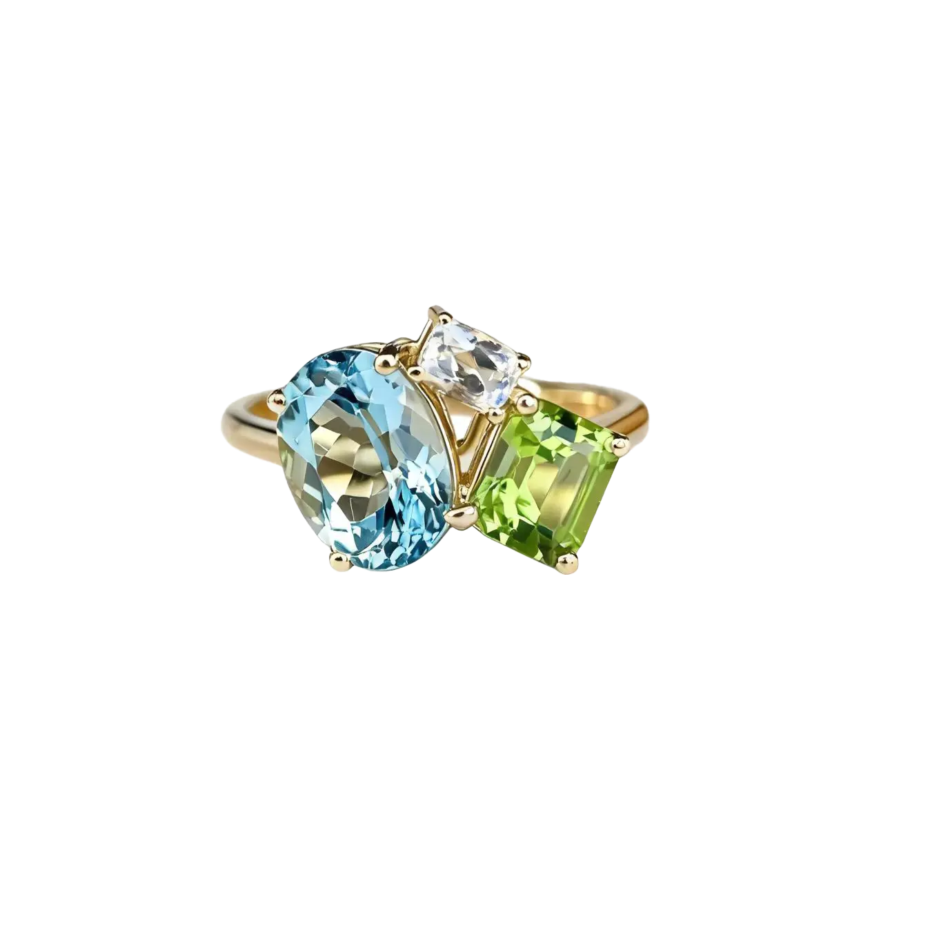Multi-Gemstone Statement Ring | Lab-Grown Spinel, Peridot, Moissanite | 925 Sterling Silver Gold Plated | BOCOS JEWELRY
