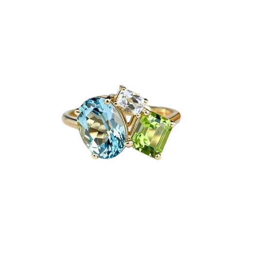 Multi-Gemstone Statement Ring | Lab-Grown Spinel, Peridot, Moissanite | 925 Sterling Silver Gold Plated | BOCOS JEWELRY