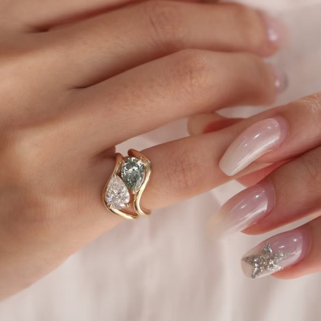 Pear-Cut Moissanite Ring Set | 925 Sterling Silver Gold Plated | BOCOS JEWELRY