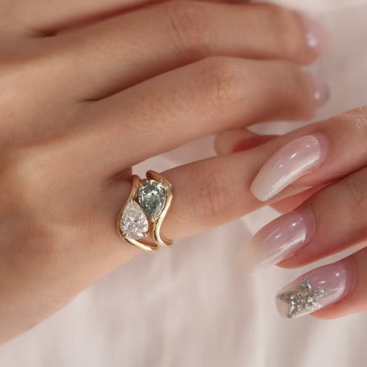 Pear-Cut Moissanite Ring Set | 925 Sterling Silver Gold Plated | BOCOS JEWELRY