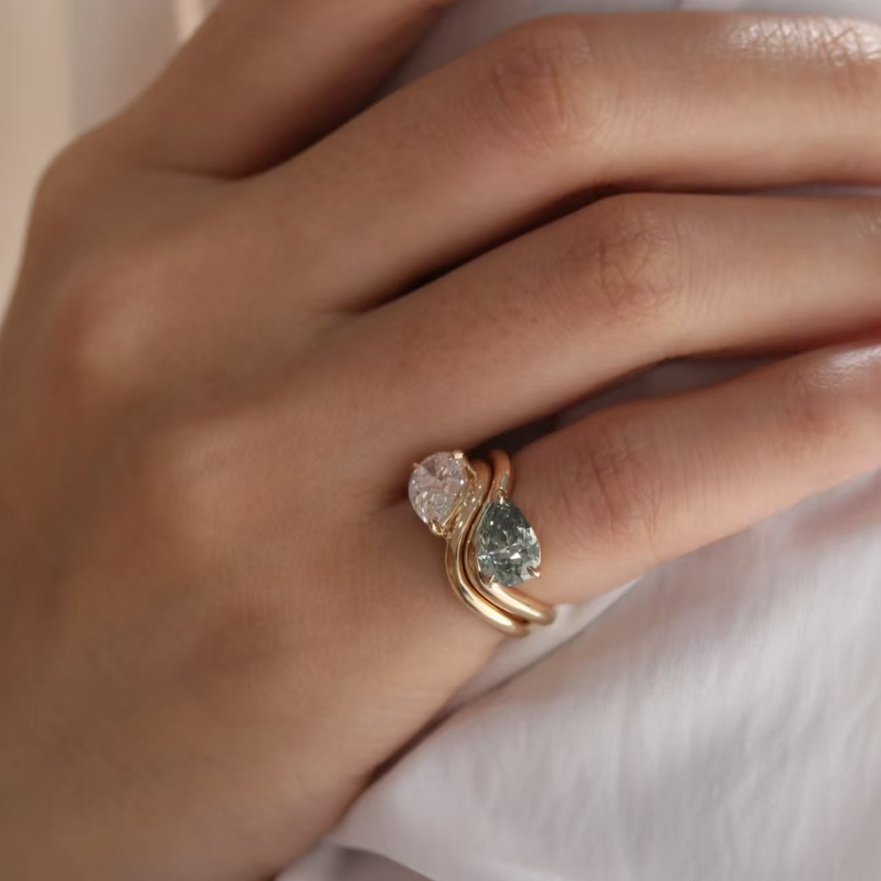 Pear-Cut Moissanite Ring Set | 925 Sterling Silver Gold Plated | BOCOS JEWELRY