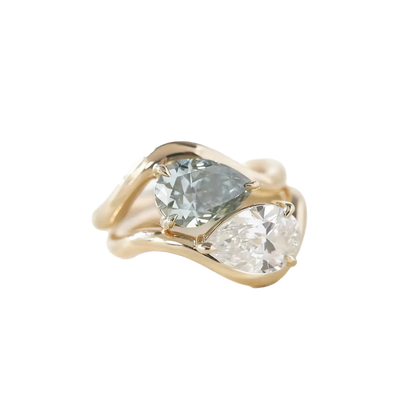 Pear-Cut Moissanite Ring Set | 925 Sterling Silver Gold Plated | BOCOS JEWELRY