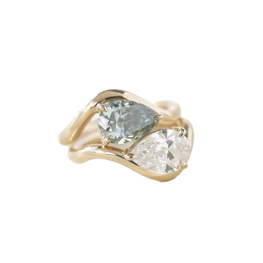 Pear-Cut Moissanite Ring Set | 925 Sterling Silver Gold Plated | BOCOS JEWELRY