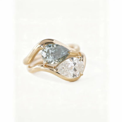 Pear-Cut Moissanite Ring Set | 925 Sterling Silver Gold Plated | BOCOS JEWELRY