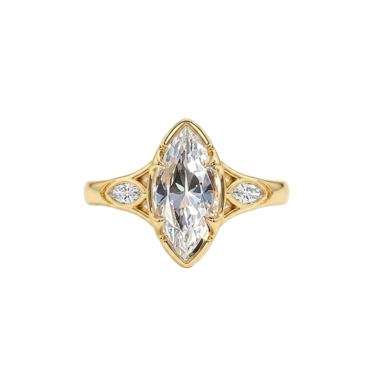 Cubic Zirconia Marquise Ring - 14x7mm Yellow Gold Plated 925 Silver 