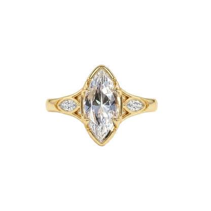 Cubic Zirconia Marquise Ring - 14x7mm Yellow Gold Plated 925 Silver 