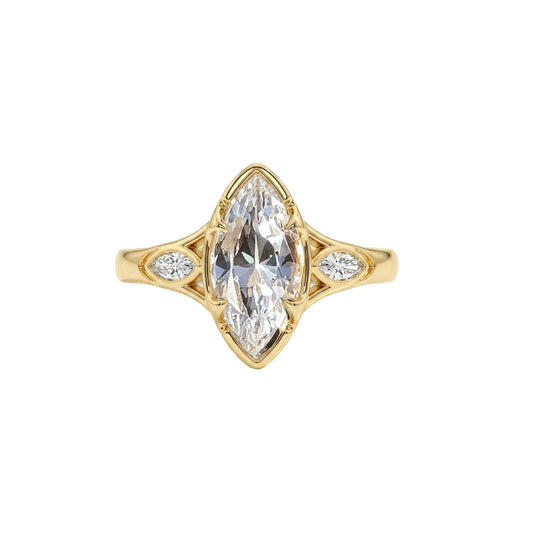 Cubic Zirconia Marquise Ring - 14x7mm Yellow Gold Plated 925 Silver 