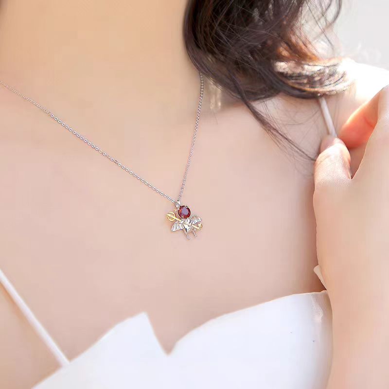 Cute Little Devil Pendant Necklace - 925 Sterling Silver (Round - Cut Lab - Grown Ruby) - BOCOS JEWELRY - bocosjewelry