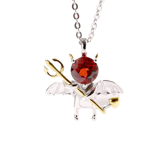 Cute Little Devil Pendant Necklace - 925 Sterling Silver (Round - Cut Lab - Grown Ruby) - BOCOS JEWELRY - bocosjewelry