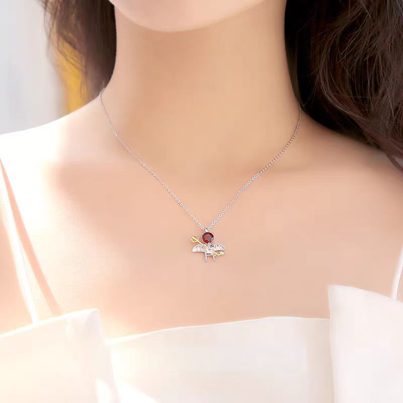 Cute Little Devil Pendant Necklace - 925 Sterling Silver (Round - Cut Lab - Grown Ruby) - BOCOS JEWELRY - bocosjewelry