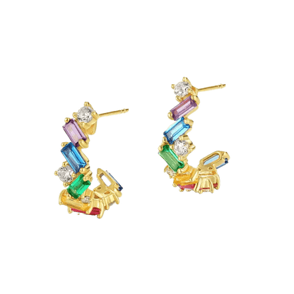 Rainbow Hoop Earrings - Colorful Gold Rainbow Earrings (18K Plated S925 / Solid Gold)