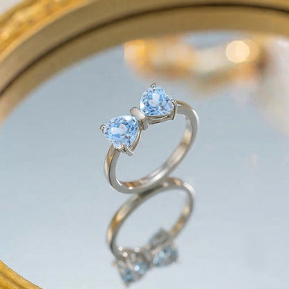 Double Heart Bow Ring - Crushed Ice Cut Gemstone