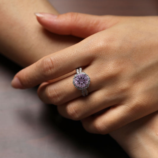 Flower Halo Engagement Ring - Purple YAG Flower Ring