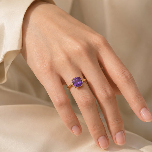 Exclusive Special Cut Zircon Ring - Rose Purple Cushion, White Gold Plated 925 Silver(Only 1 Ready-to-Ship!)