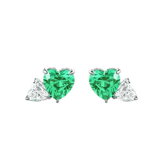 Heart Cut Green Gemstone Stud Earrings - 925 Sterling Silver - BOCOS JEWELRY - bocosjewelry