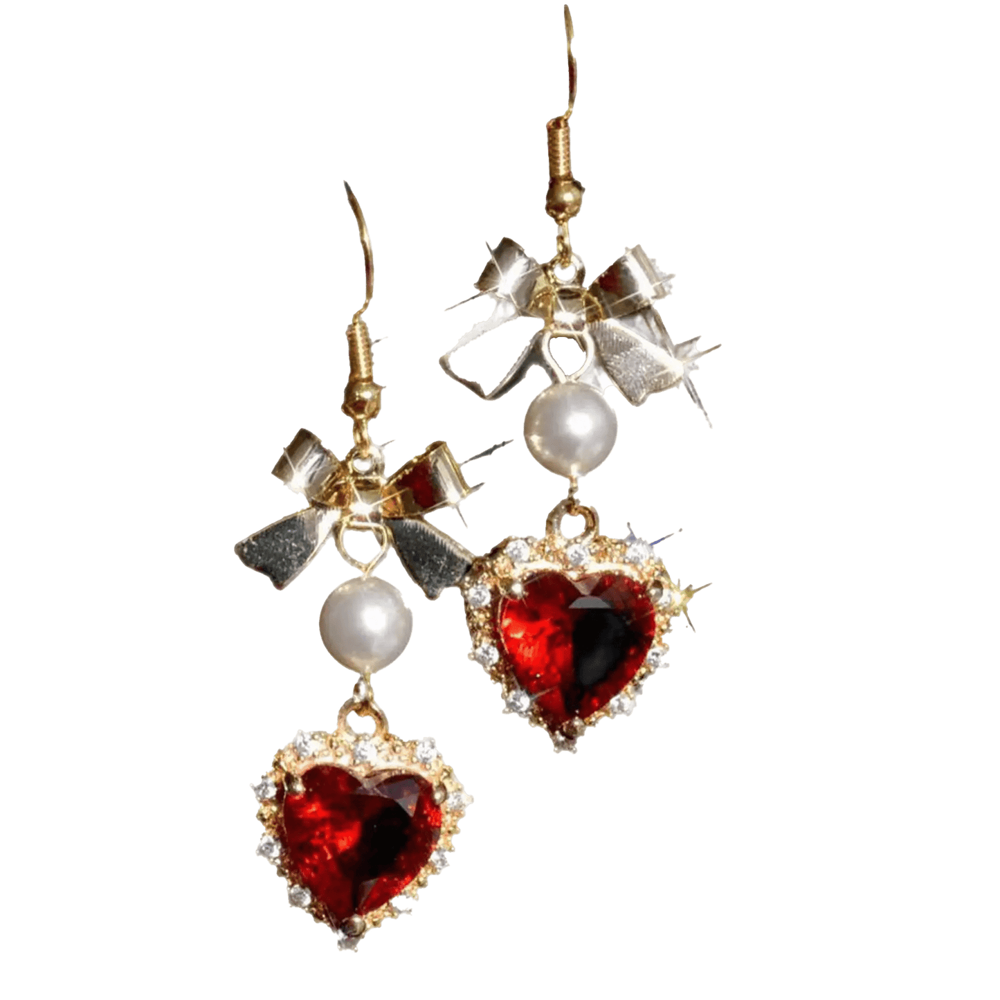 Heart - Cut Lab - Grown Ruby Halo Drop Earrings | Gold Plated | BOCOS JEWELRY - bocosjewelry