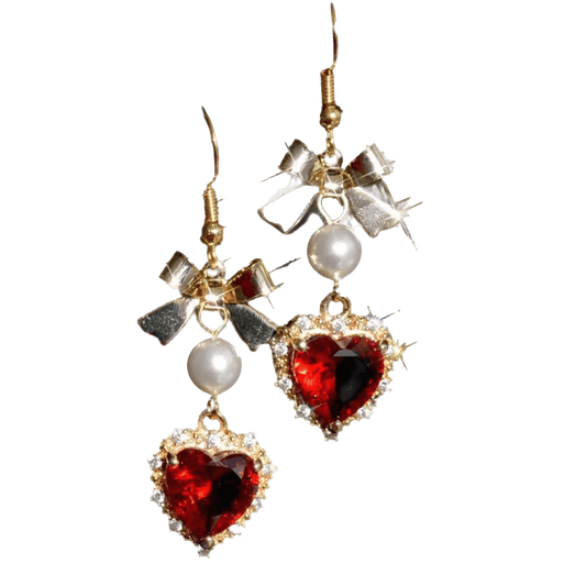 Heart - Cut Lab - Grown Ruby Halo Drop Earrings | Gold Plated | BOCOS JEWELRY - bocosjewelry