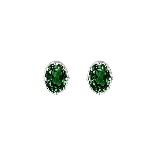 Oval Cut Green Gemstone Stud Earrings - 925 Sterling Silver - BOCOS JEWELRY - bocosjewelry